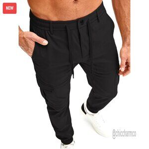 Men's Cargo Joggers with 6 Pockets, Tapered Legs, Drawstring Waist